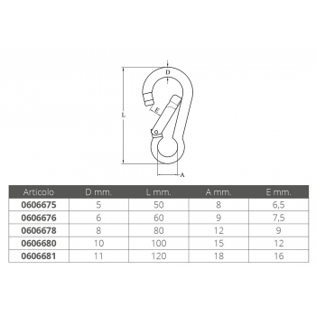 Stainless steel carabiner 316 Ø 5x50 mm